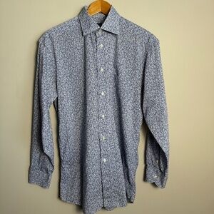 St. Croix Men's Long Sleeve Bluish-Purple Allover‎ Patterned Button Up Shirt M